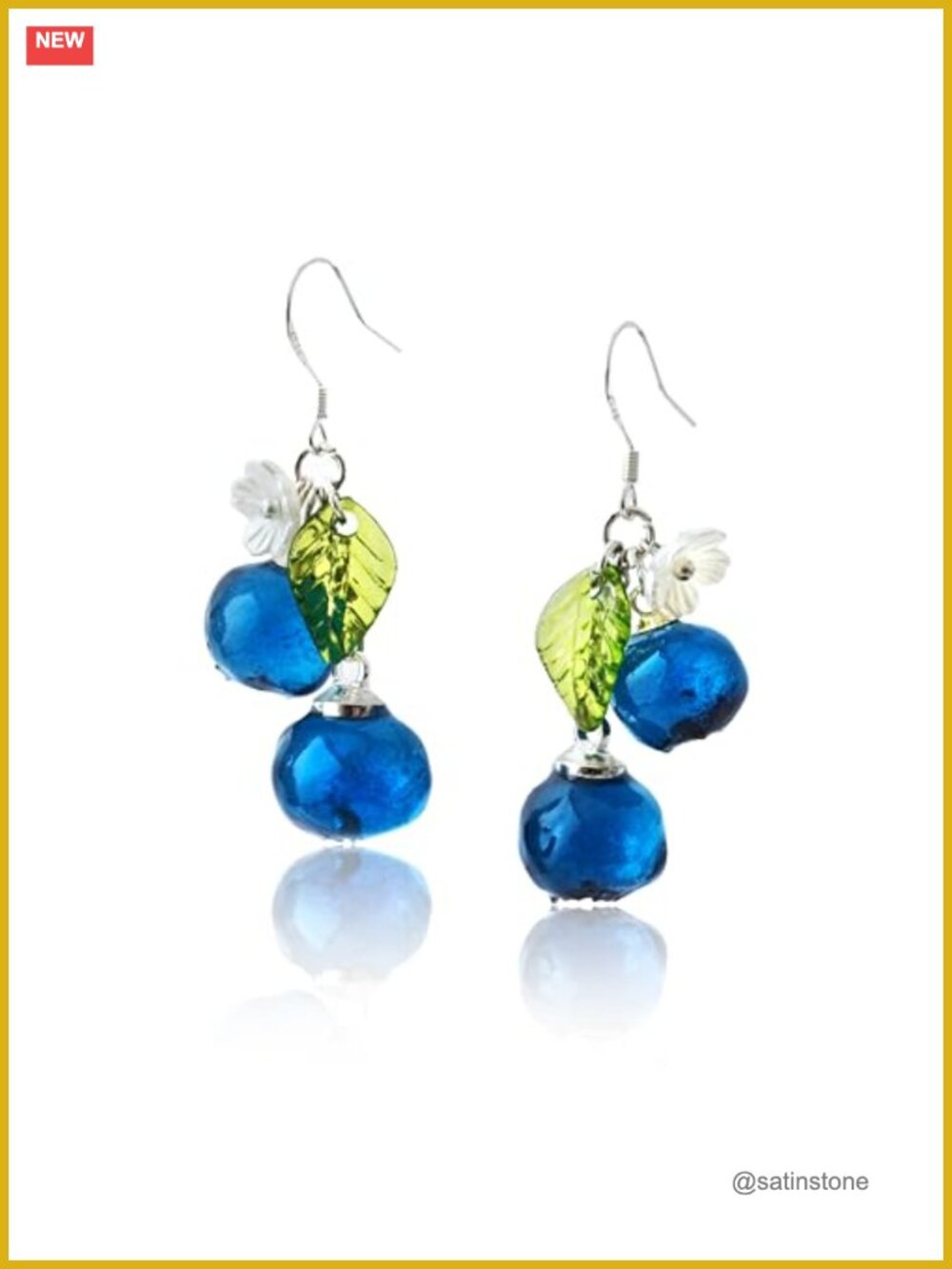 Handmade Resin Blueberry Dangle Earrings 925 Sterling Silver French Wire